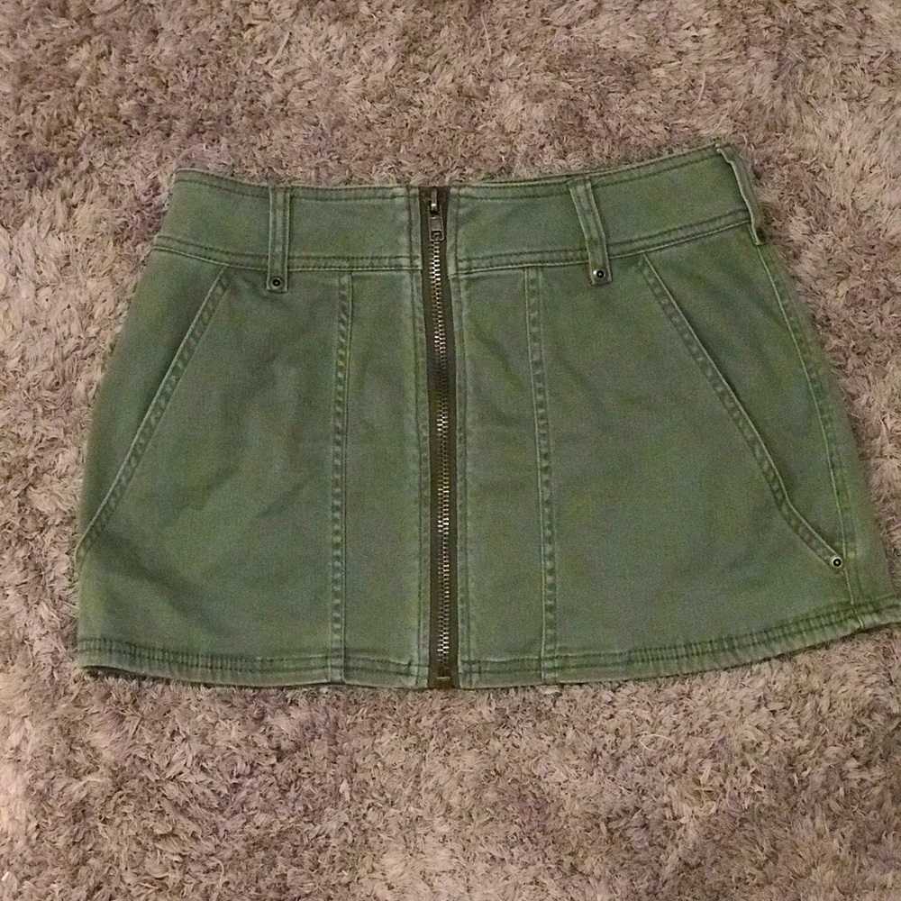 Free People Green Zip-Up Skirt
